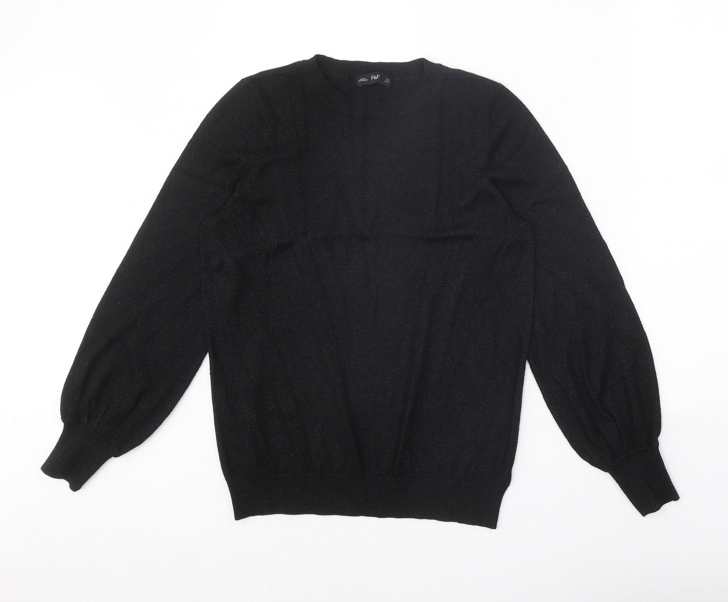 F&F Womens Black Round Neck Viscose Pullover Jumper Size 14