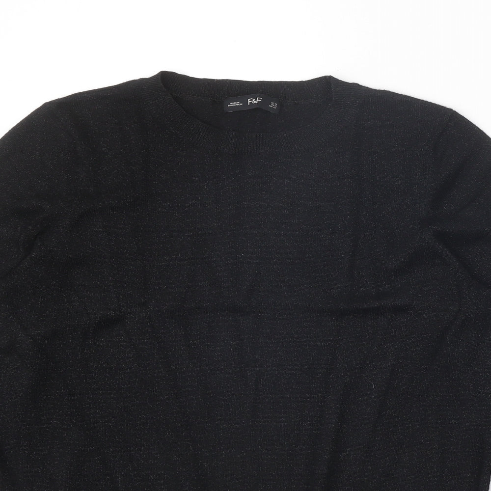 F&F Womens Black Round Neck Viscose Pullover Jumper Size 14
