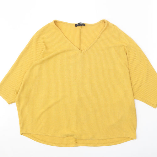 New Look Womens Yellow Viscose Basic T-Shirt Size S V-Neck
