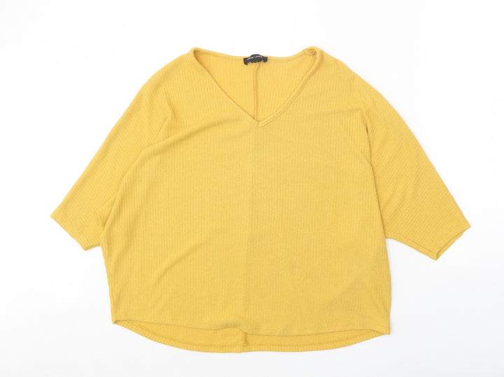 New Look Womens Yellow Viscose Basic T-Shirt Size S V-Neck