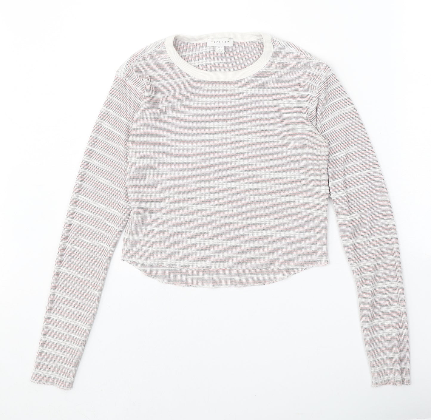 Topshop Womens Multicoloured Striped Polyester Basic T-Shirt Size 6 Round Neck