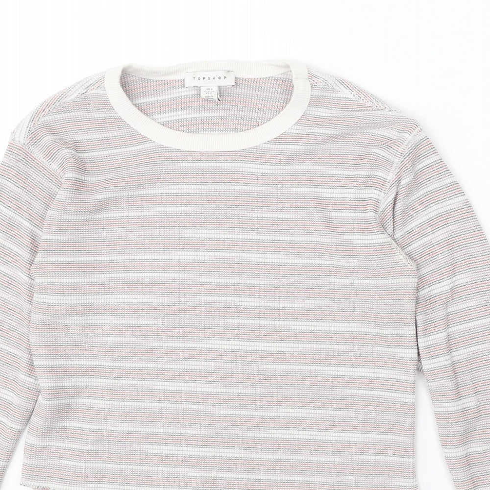 Topshop Womens Multicoloured Striped Polyester Basic T-Shirt Size 6 Round Neck