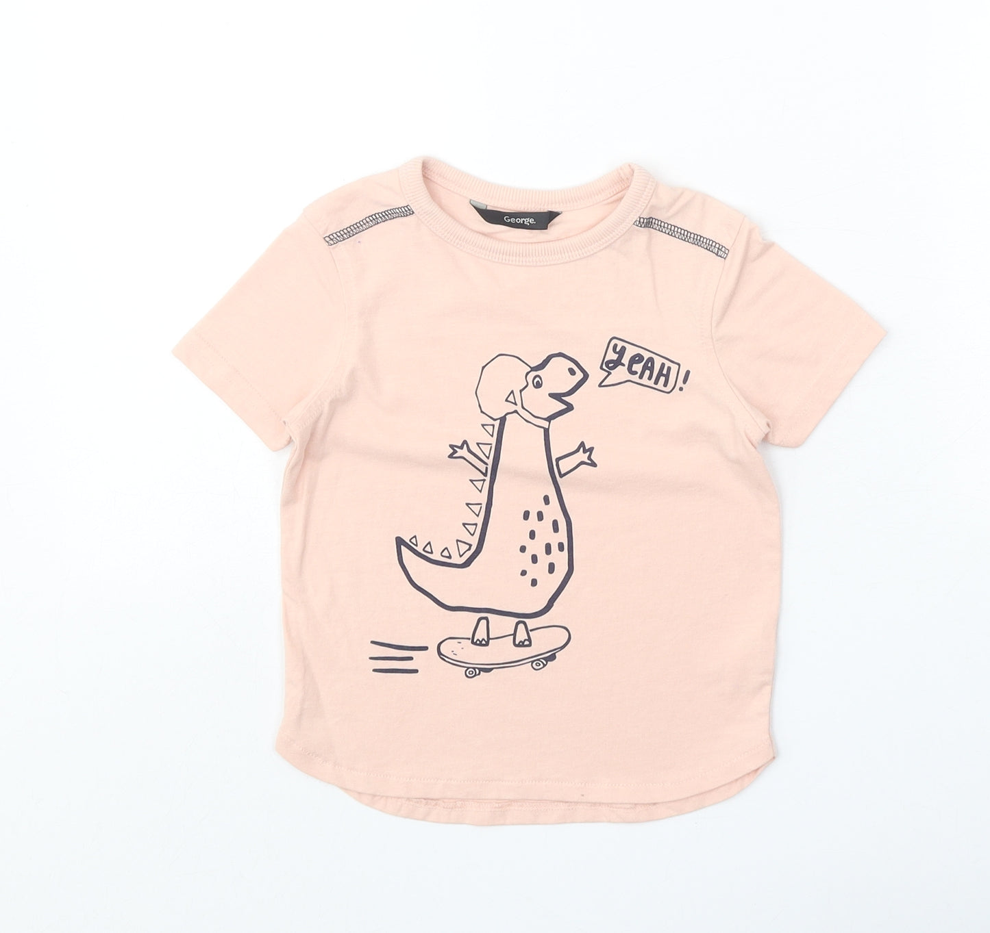 George Boys Orange 100% Cotton Basic T-Shirt Size 12-18 Months Round Neck Pullover - Dinosaur