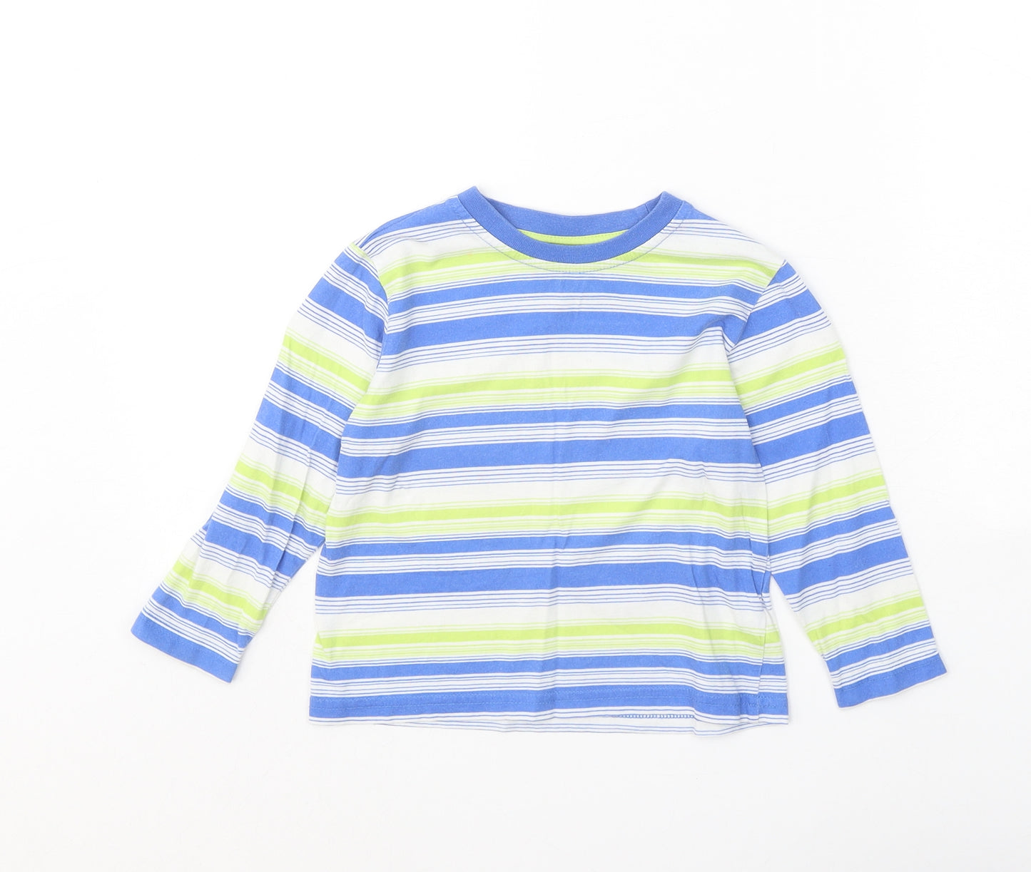 Cherokee Boys Blue Striped 100% Cotton Basic T-Shirt Size 18-24 Months Round Neck Pullover