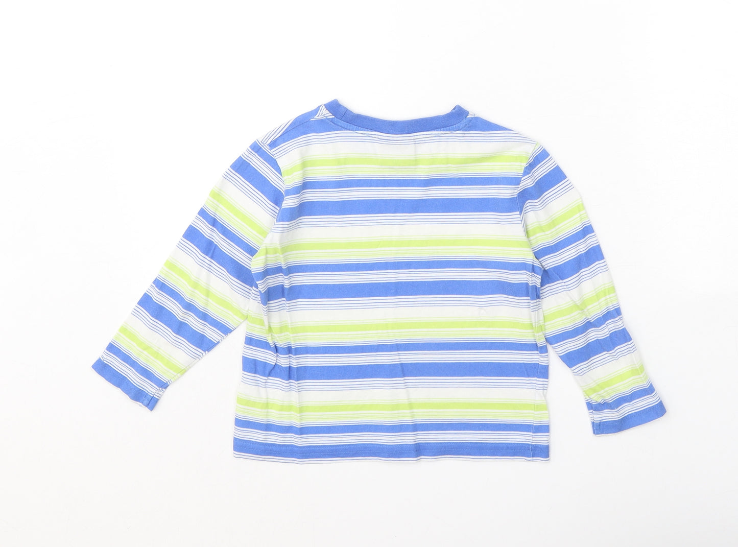 Cherokee Boys Blue Striped 100% Cotton Basic T-Shirt Size 18-24 Months Round Neck Pullover