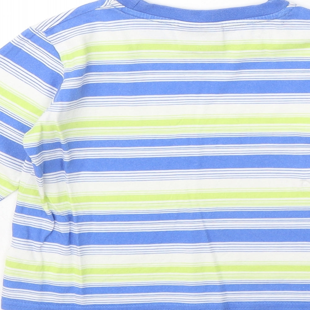 Cherokee Boys Blue Striped 100% Cotton Basic T-Shirt Size 18-24 Months Round Neck Pullover