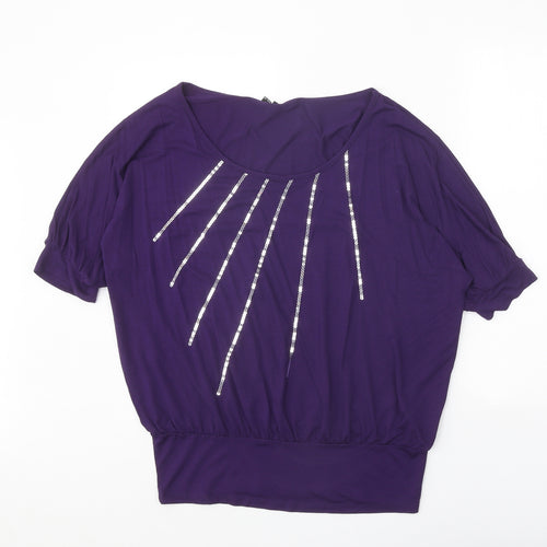 Body Flirt Womens Purple Viscose Basic Blouse Size 16 Boat Neck