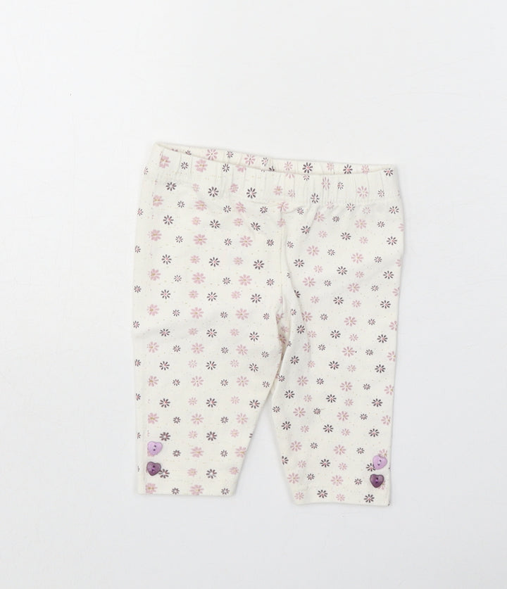 Minoti Girls White Geometric Cotton Capri Leggings Size 6-9 Months Pullover