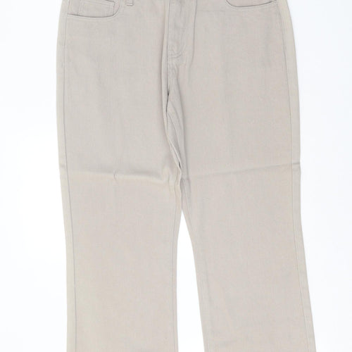 Preworn Womens Beige Cotton Wide-Leg Jeans Size 33 in Regular Zip