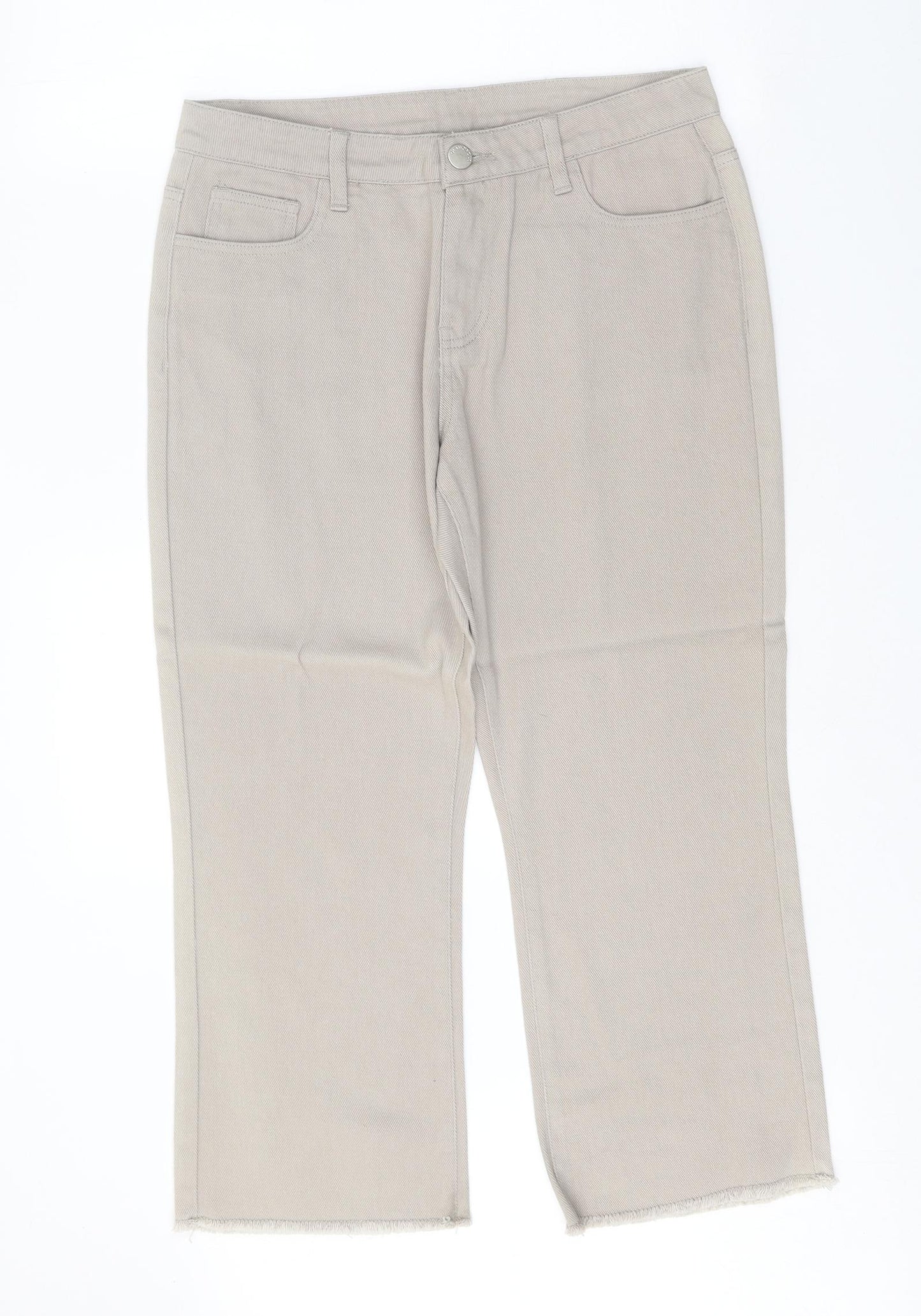 Preworn Womens Beige Cotton Wide-Leg Jeans Size 33 in Regular Zip