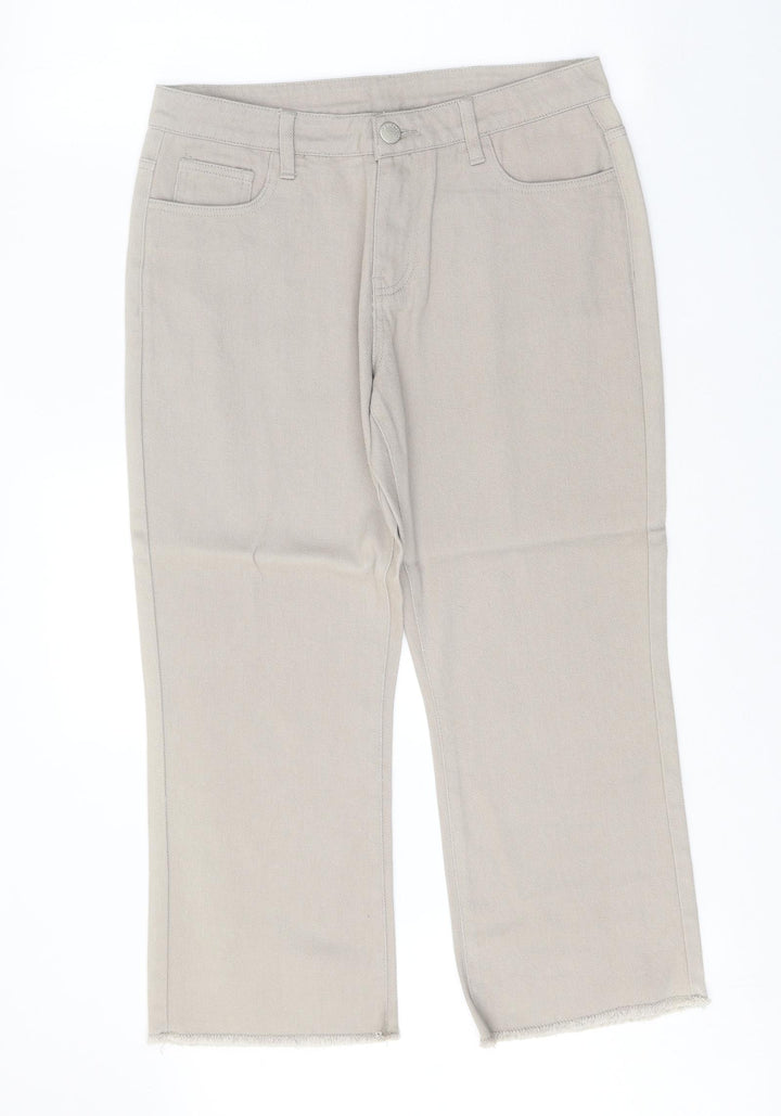 Preworn Womens Beige Cotton Wide-Leg Jeans Size 33 in Regular Zip