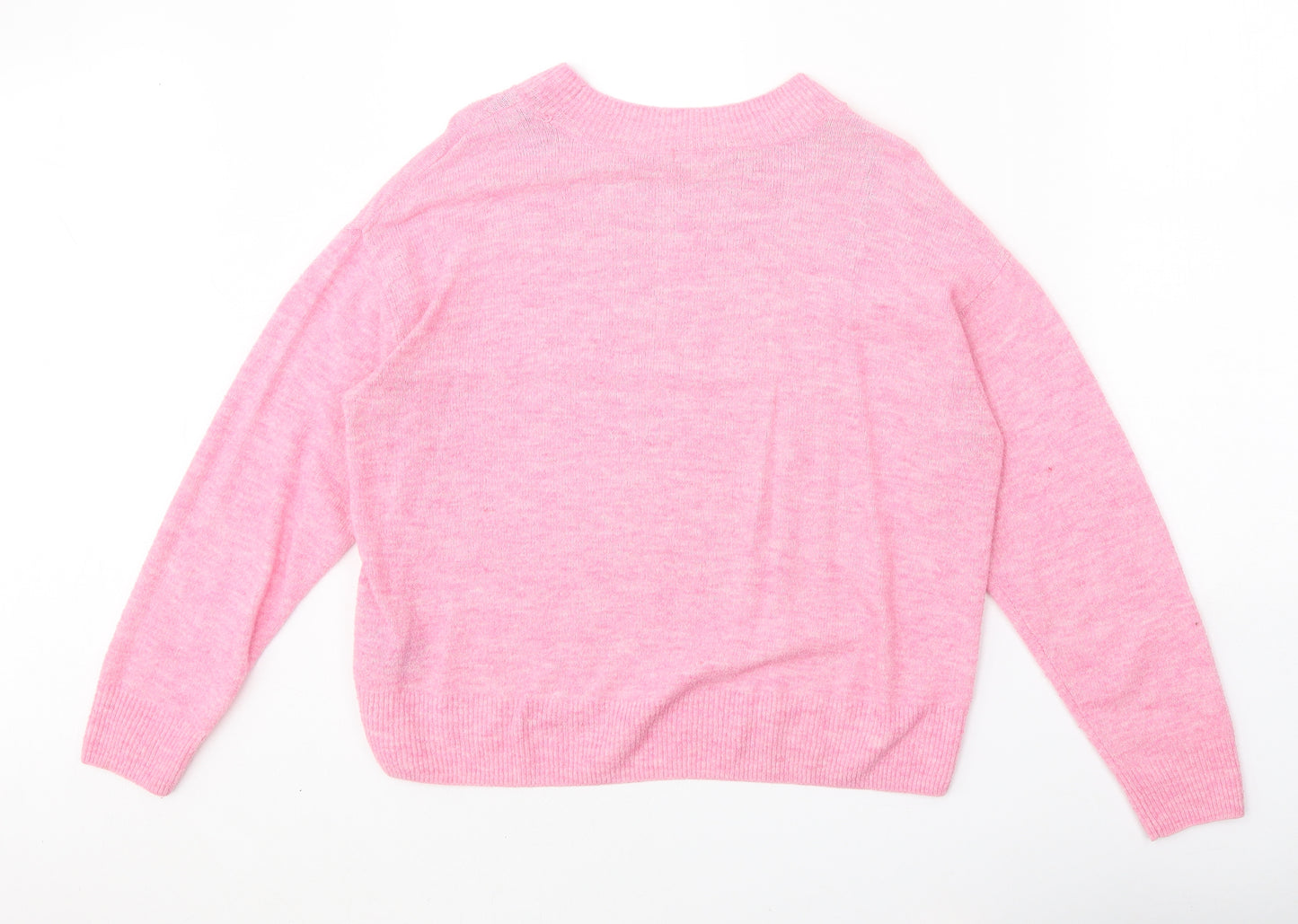 H&M Womens Pink Round Neck Acrylic Pullover Jumper Size S
