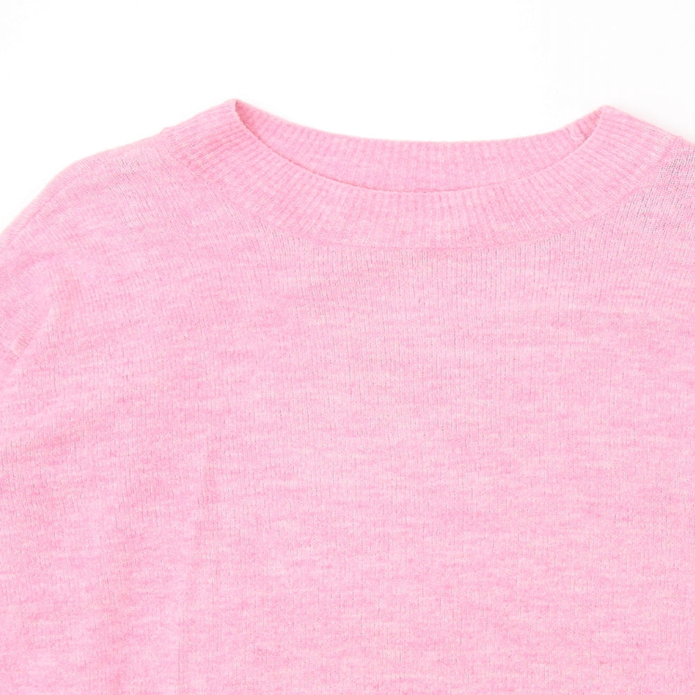 H&M Womens Pink Round Neck Acrylic Pullover Jumper Size S