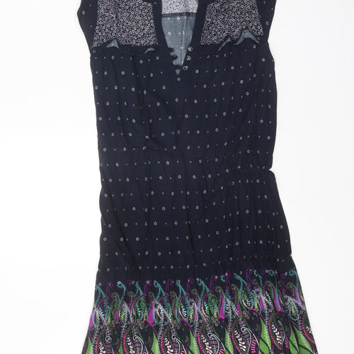Glassons Womens Black Geometric Viscose A-Line Size 10 V-Neck Button