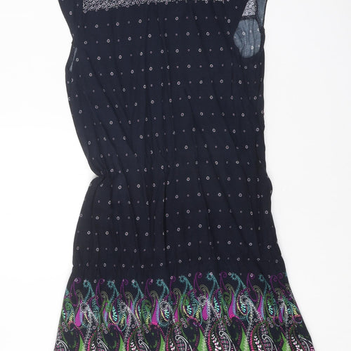 Glassons Womens Black Geometric Viscose A-Line Size 10 V-Neck Button
