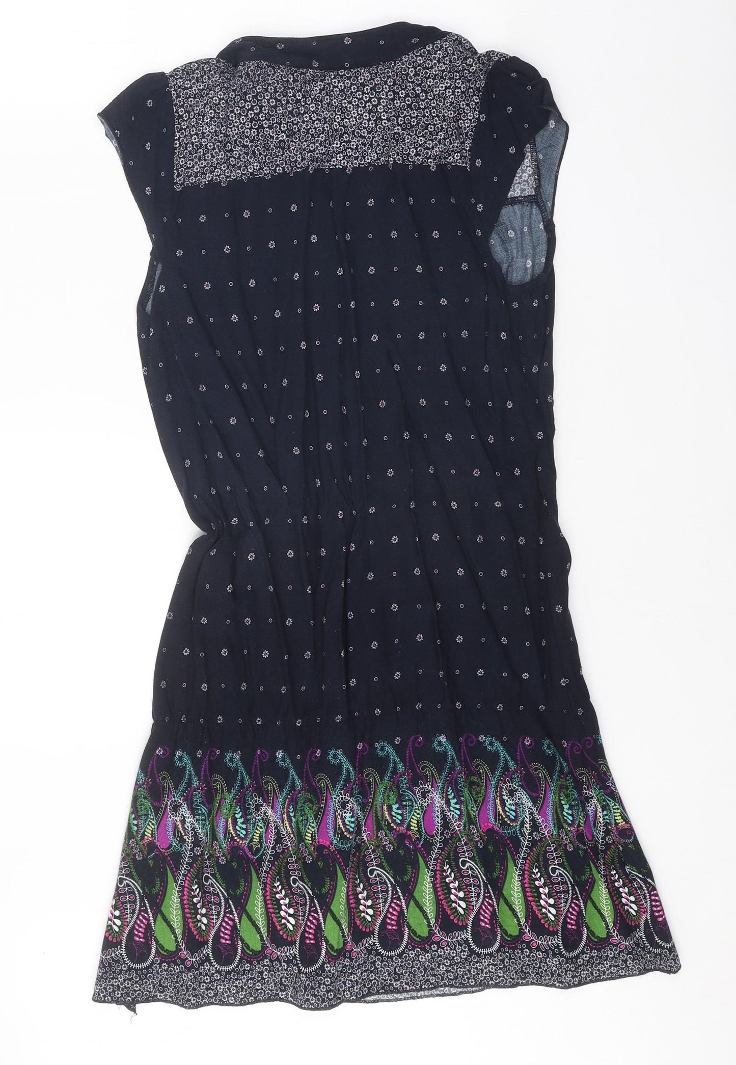 Glassons Womens Black Geometric Viscose A-Line Size 10 V-Neck Button