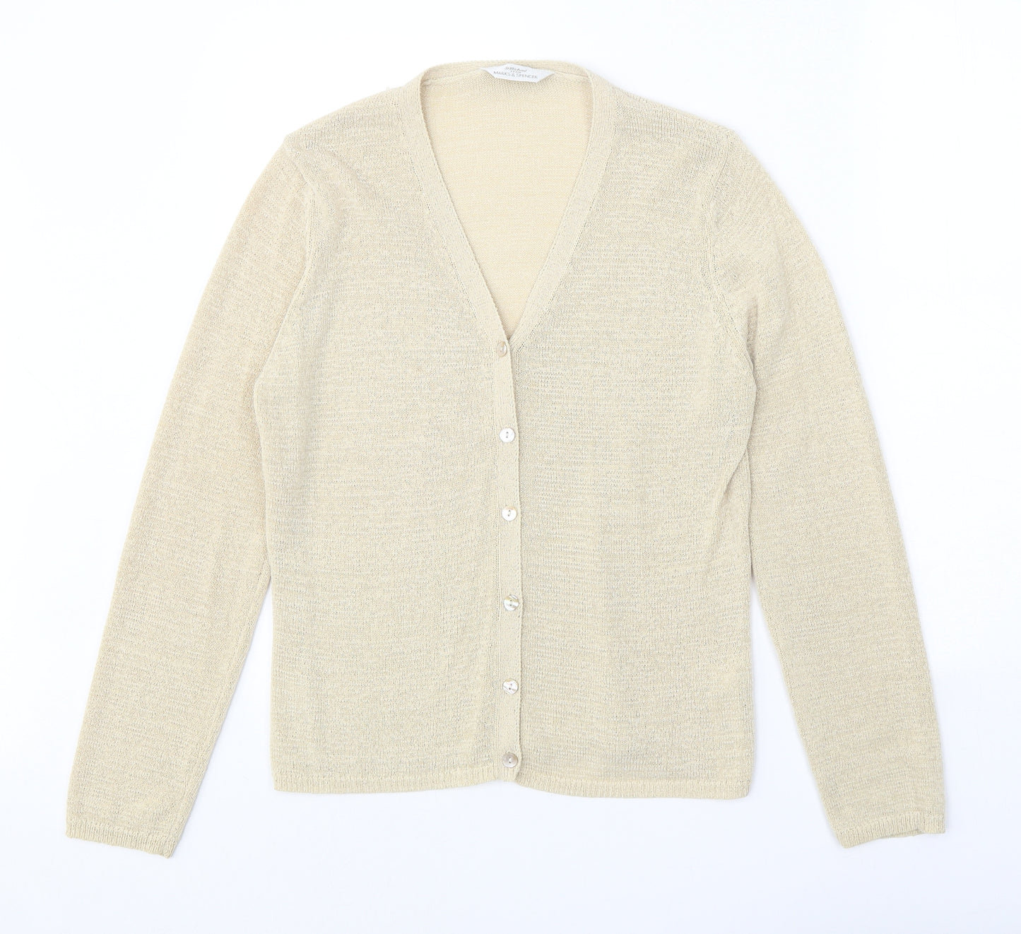 Marks and Spencer Womens Beige V-Neck Polyester Cardigan Jumper Size 12