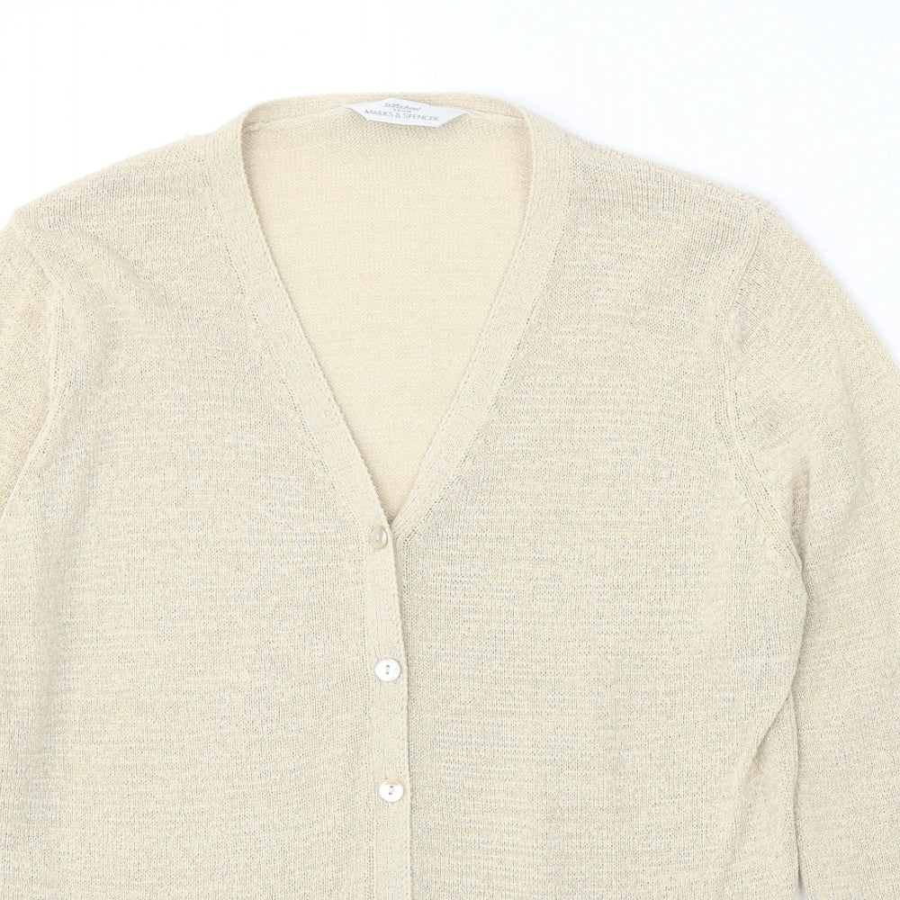 Marks and Spencer Womens Beige V-Neck Polyester Cardigan Jumper Size 12