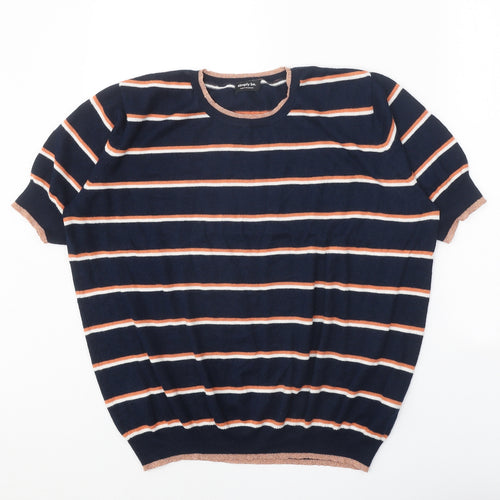 Simply Be Womens Blue Round Neck Striped Acrylic Pullover Jumper Size 20