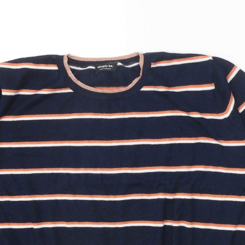 Simply Be Womens Blue Round Neck Striped Acrylic Pullover Jumper Size 20