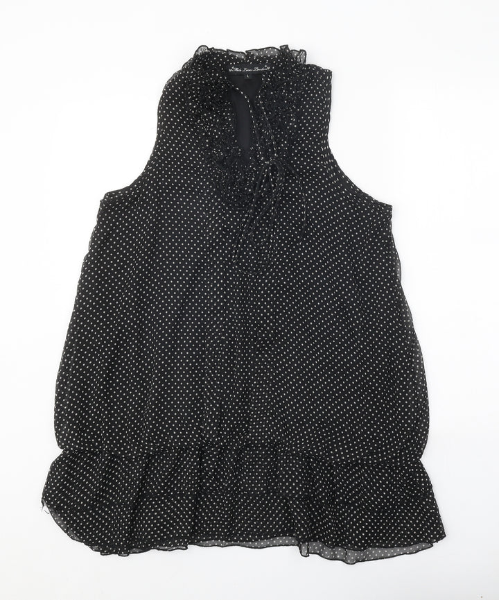 Mela London Womens Black Polka Dot Polyester A-Line Size L V-Neck Tie