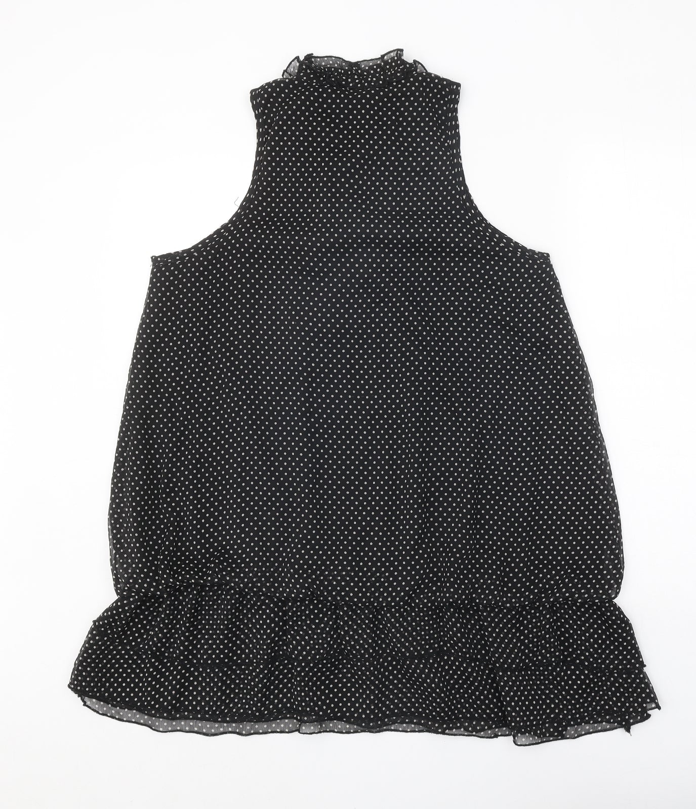 Mela London Womens Black Polka Dot Polyester A-Line Size L V-Neck Tie