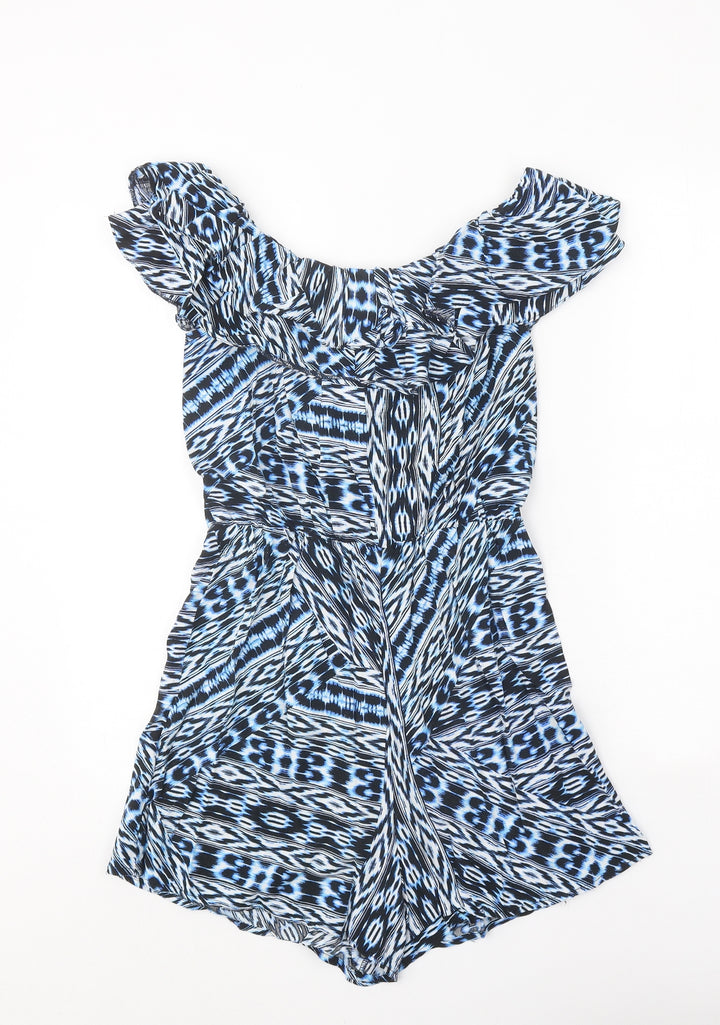 F&F Womens Blue Geometric Viscose Playsuit One-Piece Size 8 Pullover