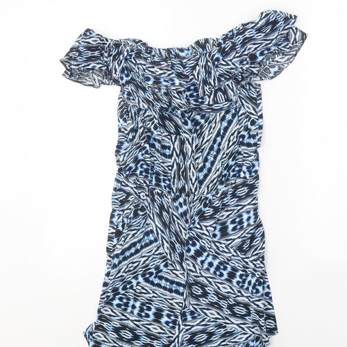 F&F Womens Blue Geometric Viscose Playsuit One-Piece Size 8 Pullover