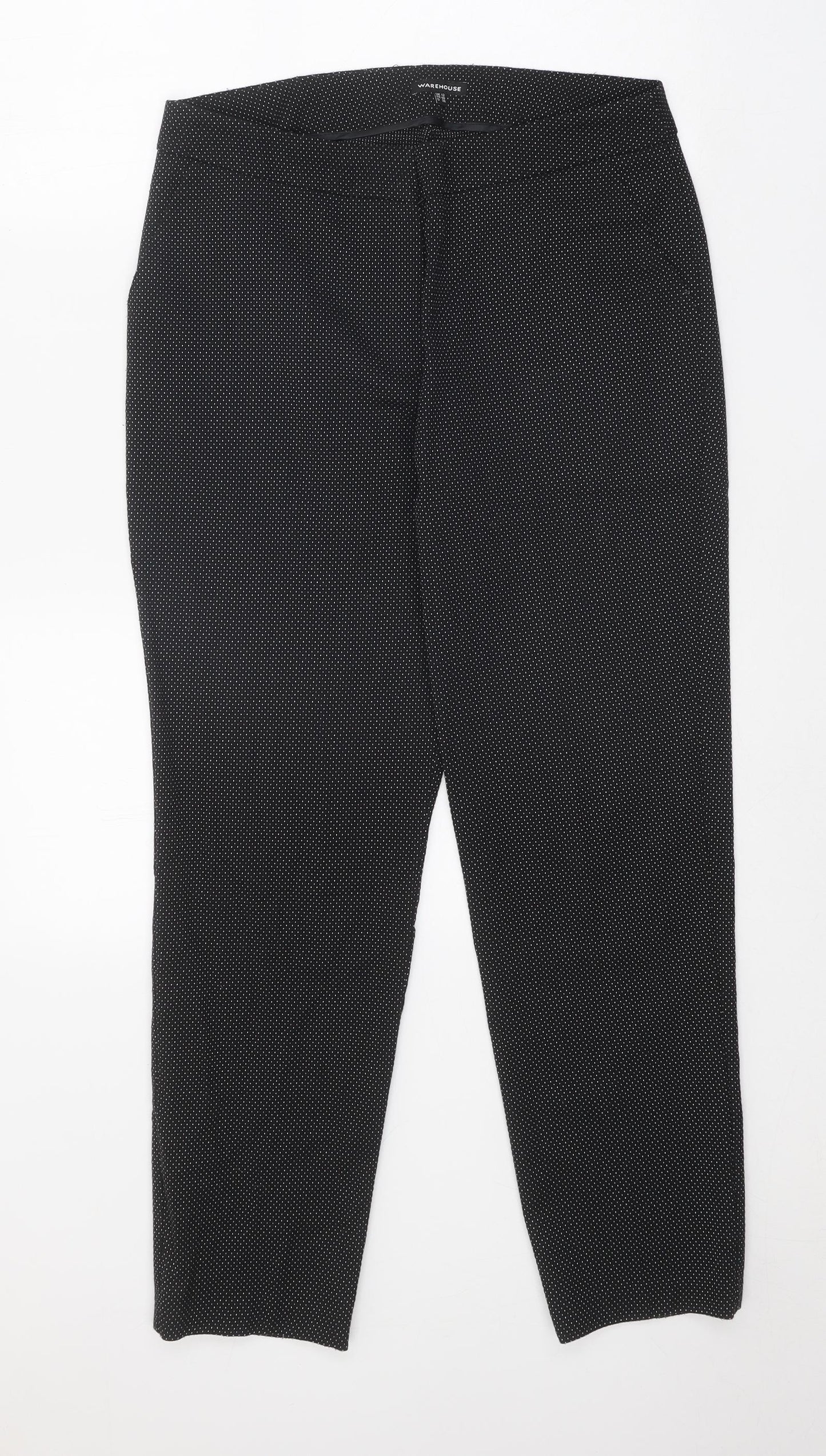 Warehouse Womens Black Geometric Polyester Trousers Size 12 Regular Zip