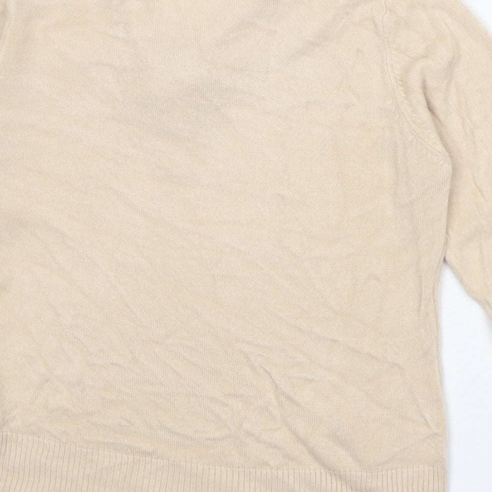 Fay Louise Womens Beige V-Neck Acrylic Pullover Jumper Size M