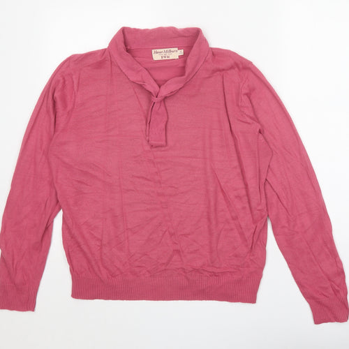 EWM Womens Pink V-Neck Acrylic Pullover Jumper Size 14