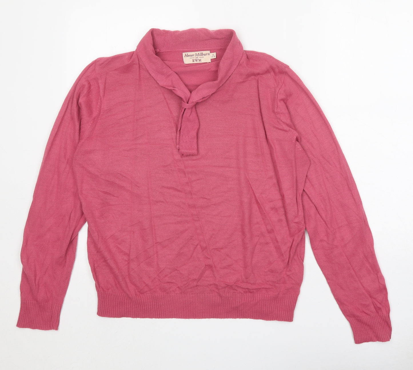 EWM Womens Pink V-Neck Acrylic Pullover Jumper Size 14