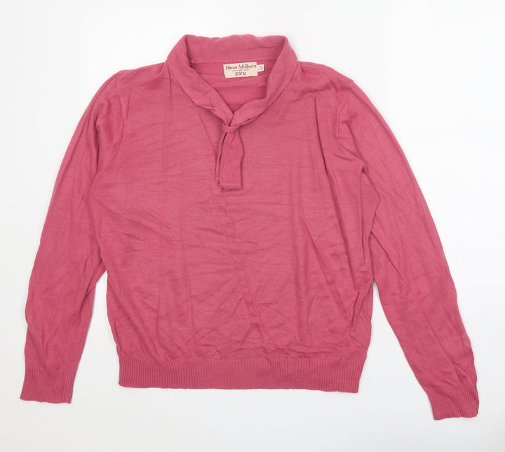 EWM Womens Pink V-Neck Acrylic Pullover Jumper Size 14