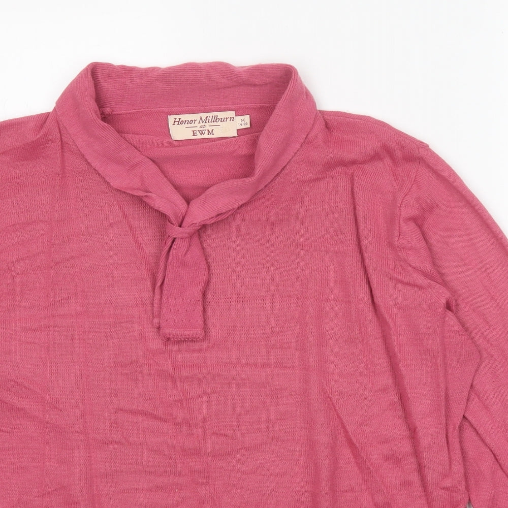 EWM Womens Pink V-Neck Acrylic Pullover Jumper Size 14
