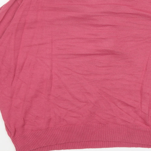 EWM Womens Pink V-Neck Acrylic Pullover Jumper Size 14