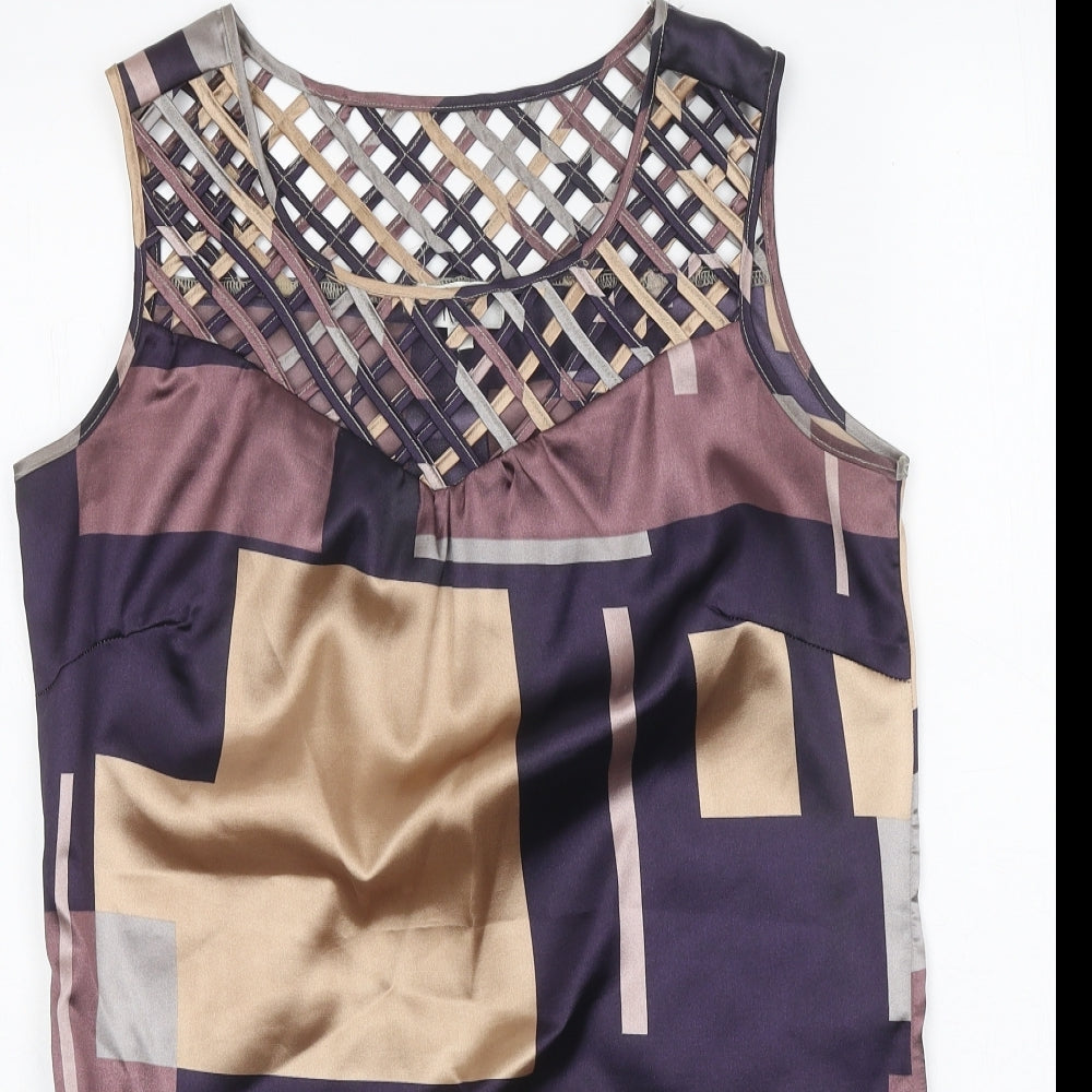 Klass Womens Purple Geometric Polyester Basic Blouse Size 12 Boat Neck - Tie Side
