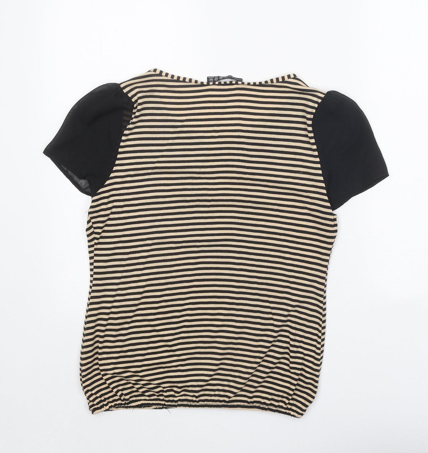 Atmosphere Womens Black Striped Polyester Basic Blouse Size 10 Boat Neck - Sheer Sleeves