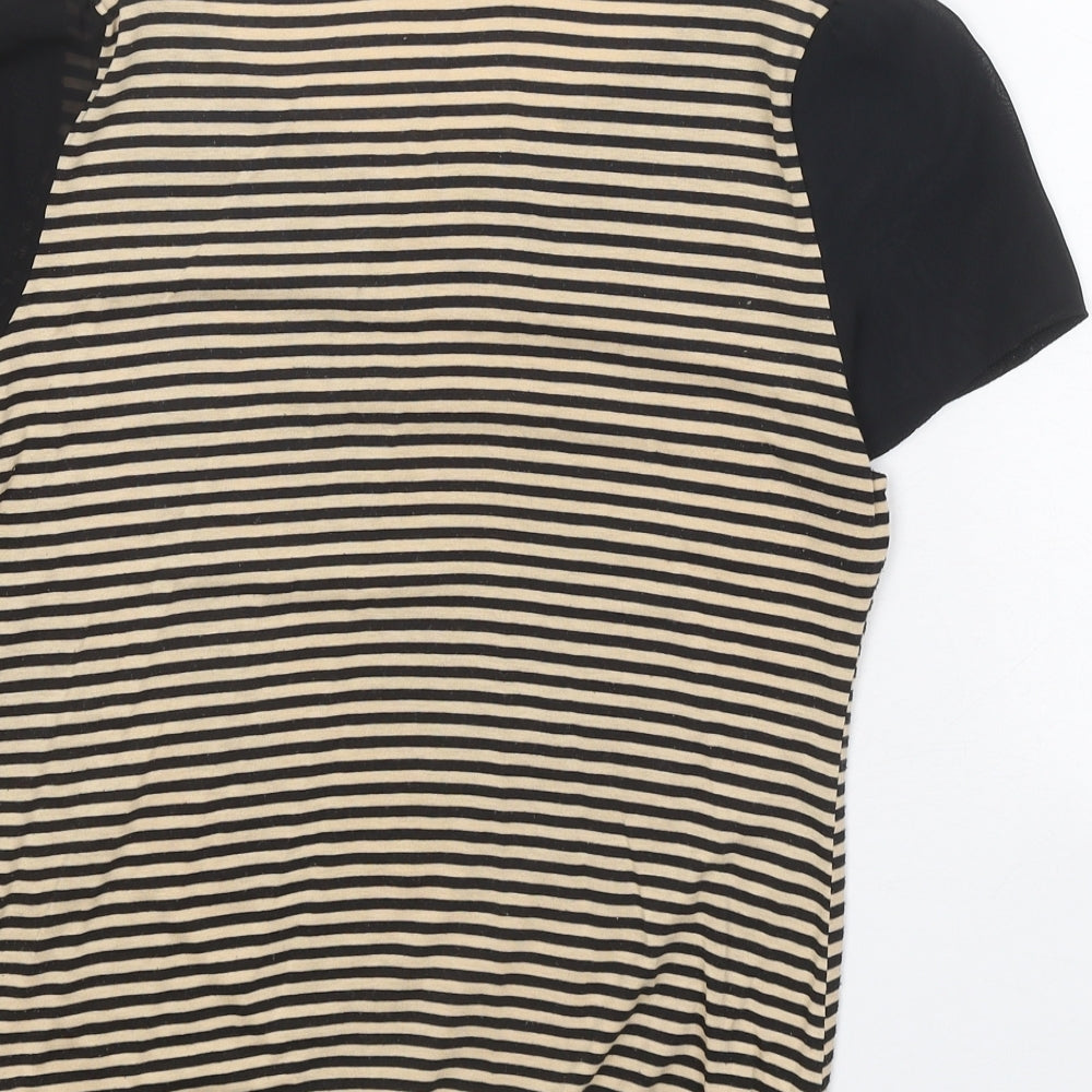 Atmosphere Womens Black Striped Polyester Basic Blouse Size 10 Boat Neck - Sheer Sleeves