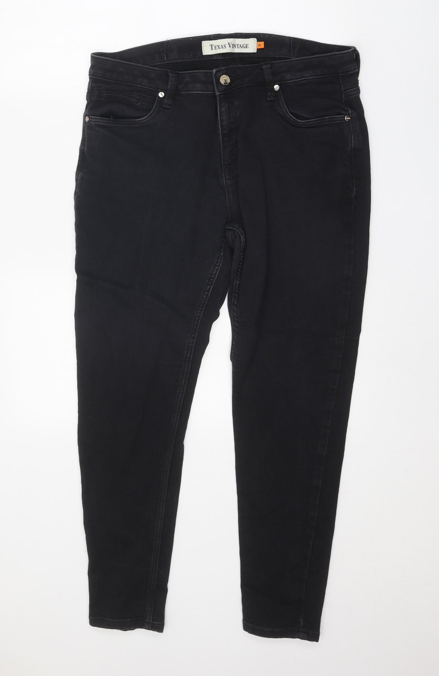 Texas Vintage Womens Black Cotton Skinny Jeans Size 14 Regular Zip