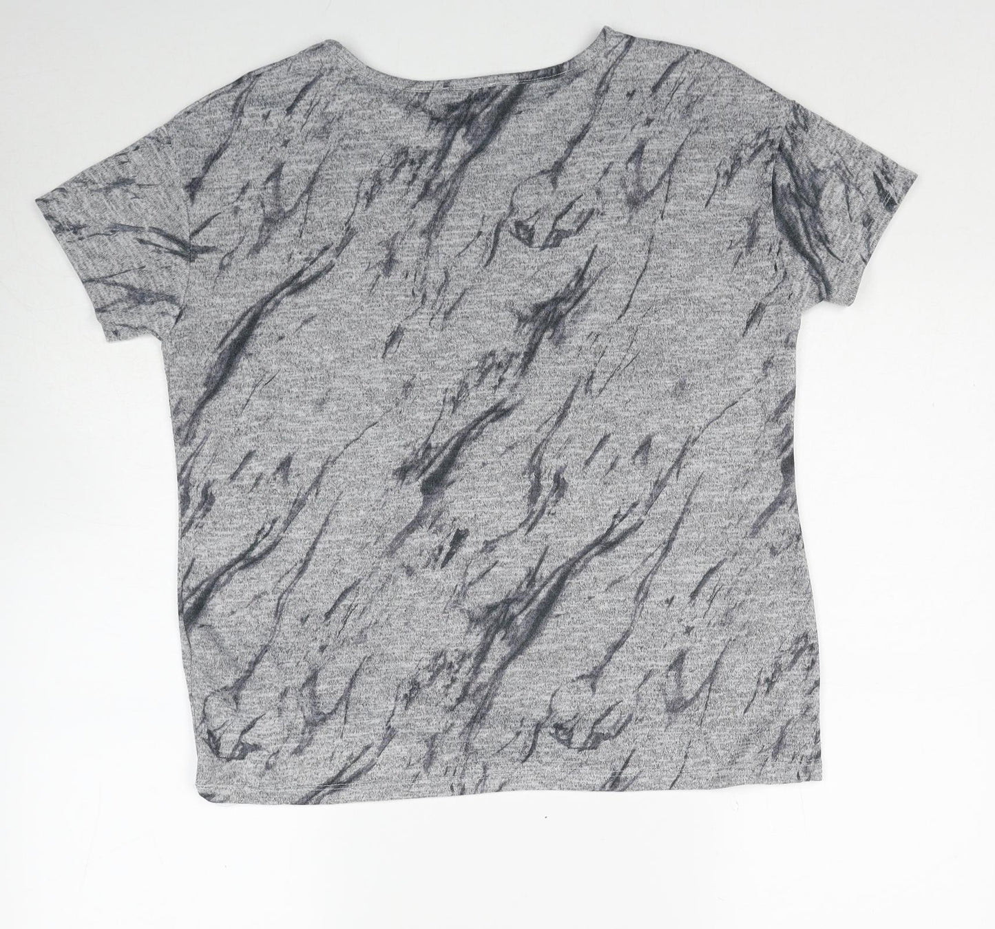 Papaya Womens Grey Geometric Polyester Basic T-Shirt Size 12 Boat Neck