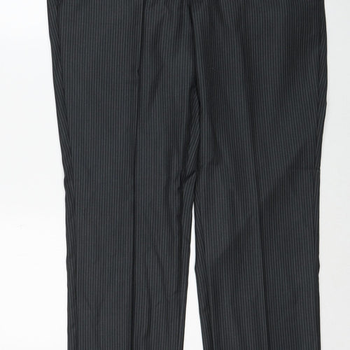Burton Mens Black Striped Polyester Dress Pants Trousers Size 36 in Regular Zip