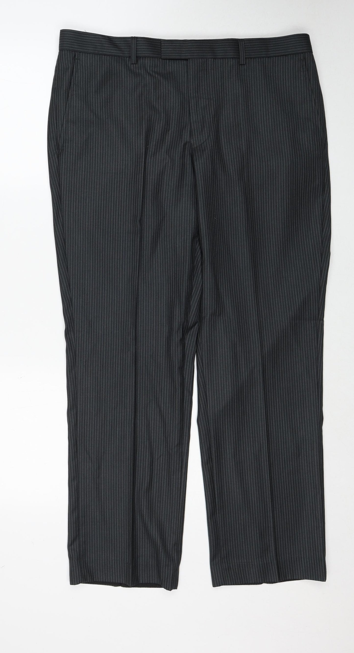 Burton Mens Black Striped Polyester Dress Pants Trousers Size 36 in Regular Zip