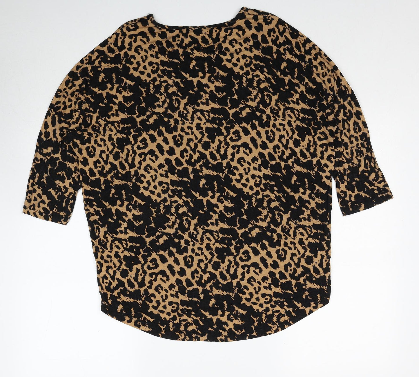 Peacocks Womens Black Animal Print Viscose Basic Blouse Size 14 Boat Neck - Leopard Print