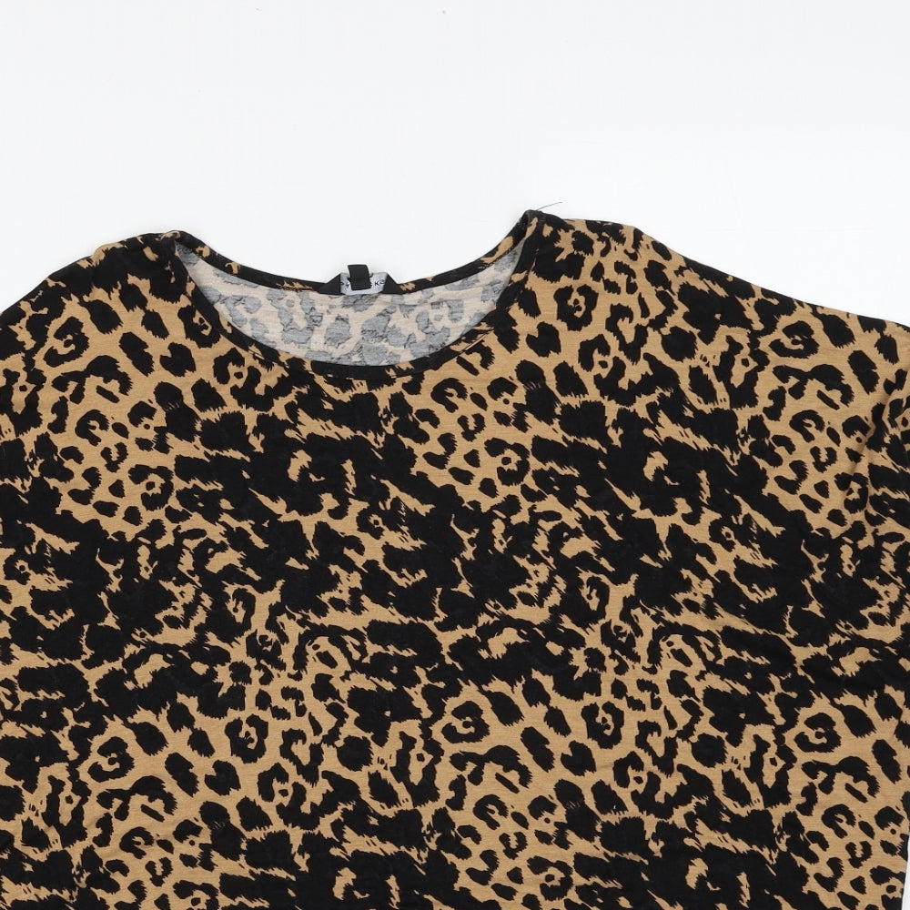 Peacocks Womens Black Animal Print Viscose Basic Blouse Size 14 Boat Neck - Leopard Print