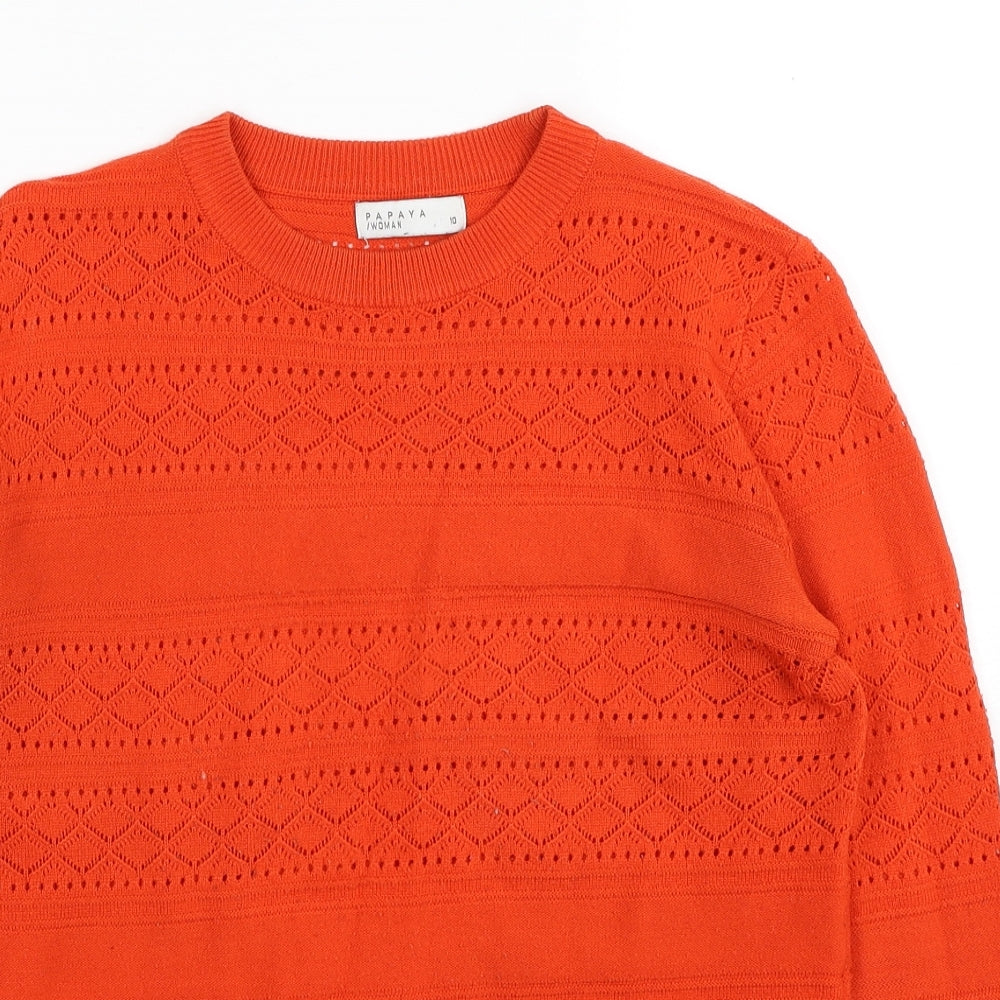 Papaya Womens Orange Acrylic Basic Blouse Size 10 Round Neck