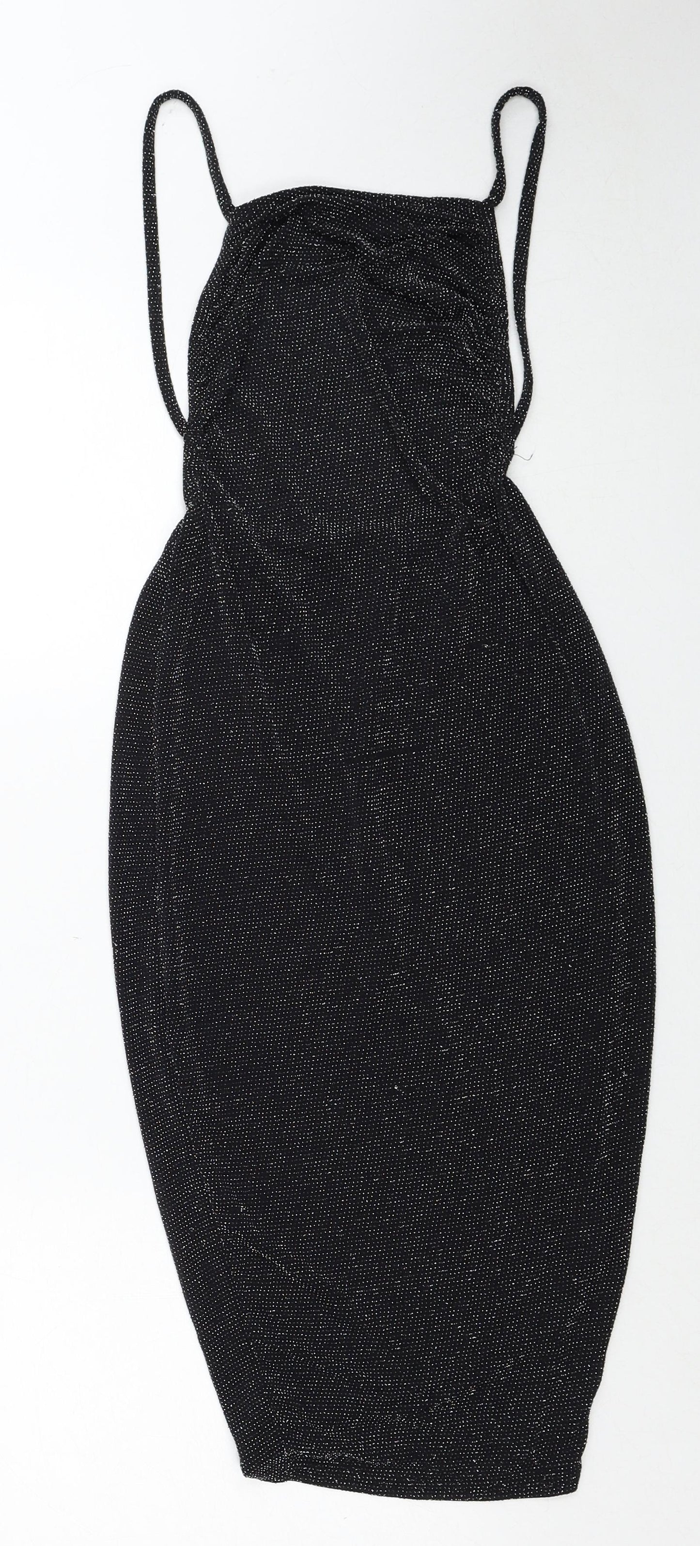 Boohoo Womens Black Nylon Pencil Dress Size 8 Square Neck Pullover