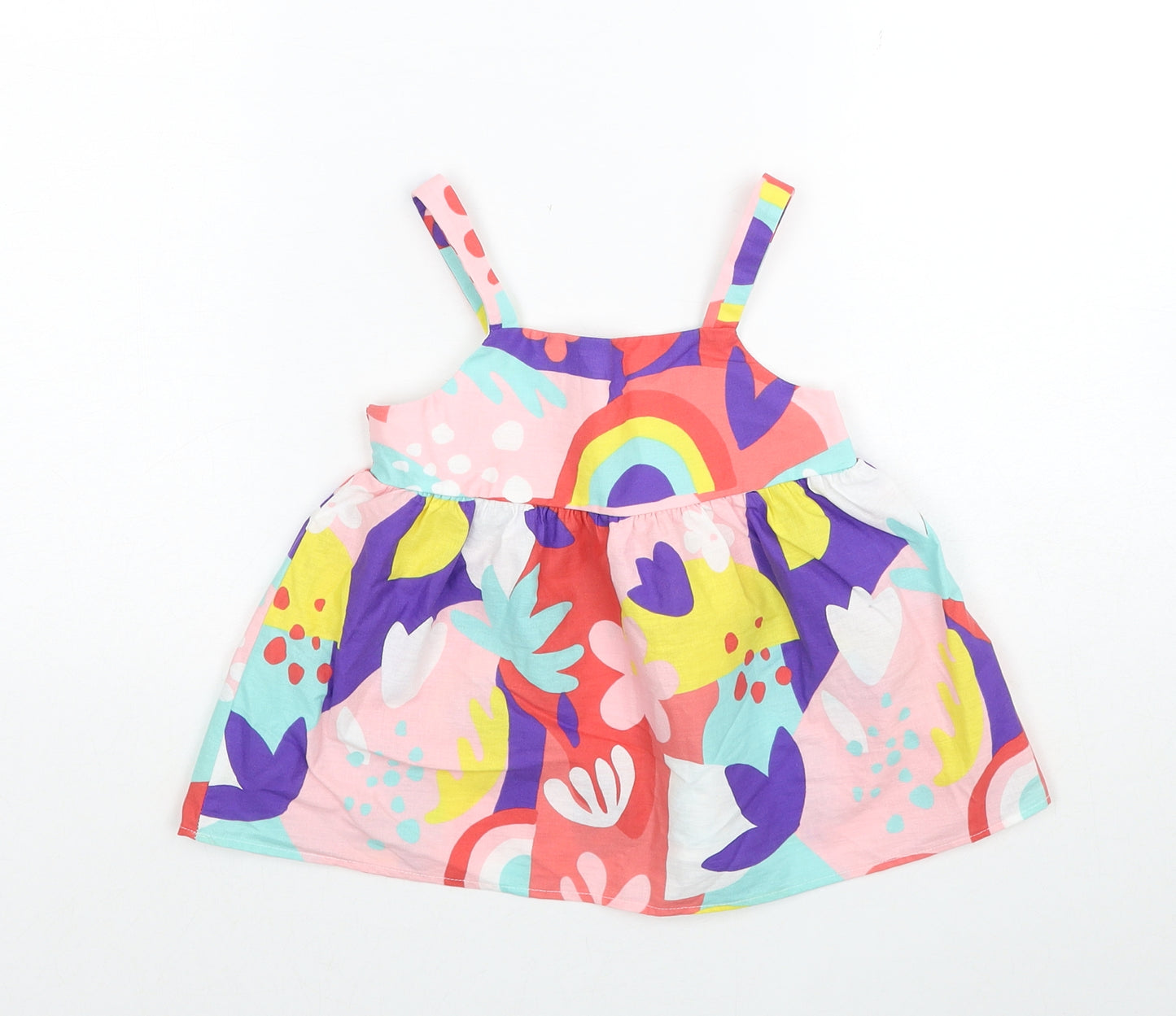 F&F Girls Multicoloured Geometric Cotton Basic Tank Size 4-5 Years Square Neck Pullover