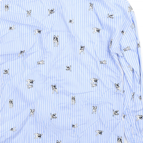 H&M Girls Blue Striped Viscose Basic Button-Up Size 9-10 Years Collared Button - Age 9-11 Years, Dogs