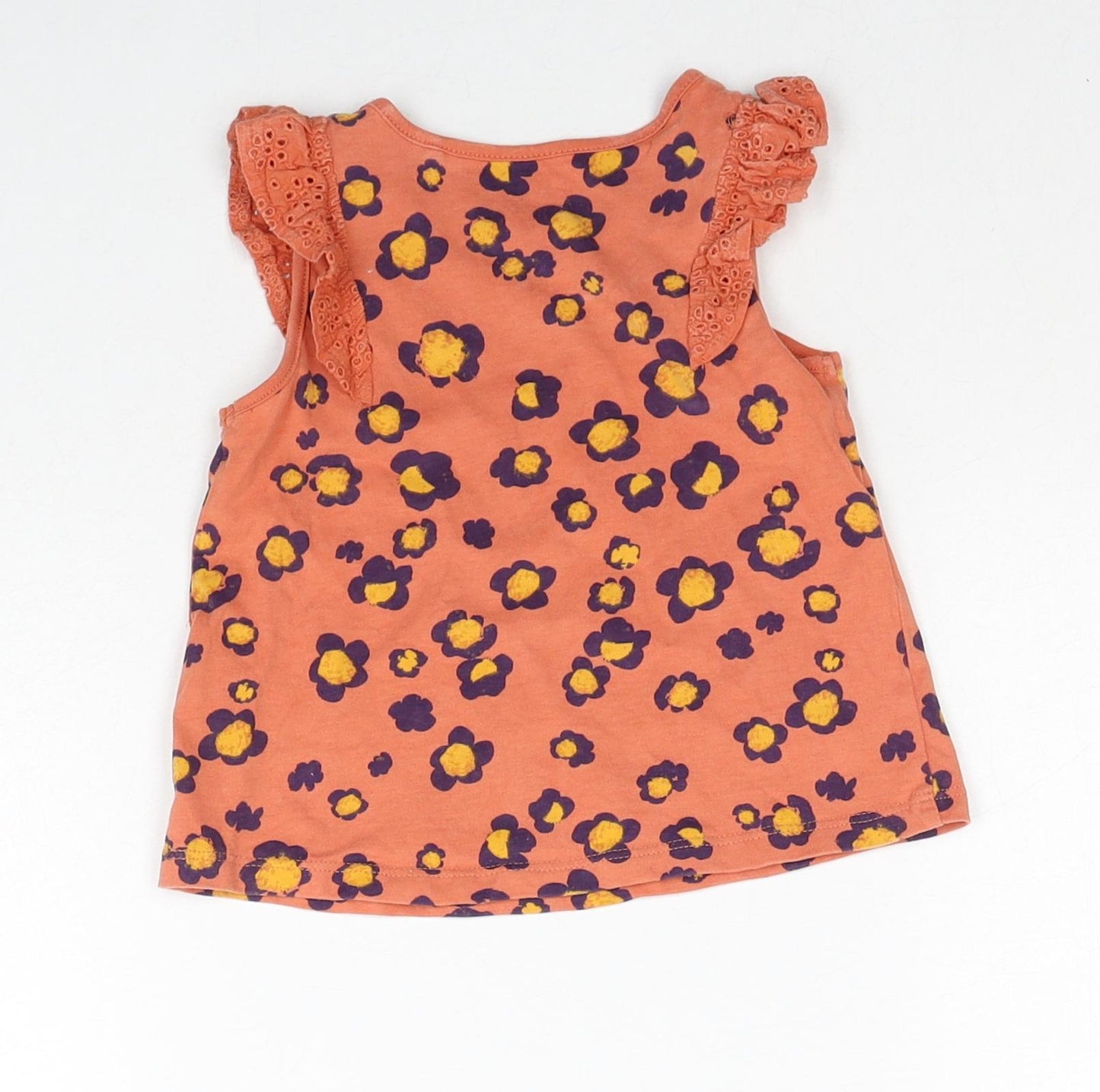 NEXT Girls Orange Floral Cotton Basic Tank Size 12-18 Months Round Neck Pullover