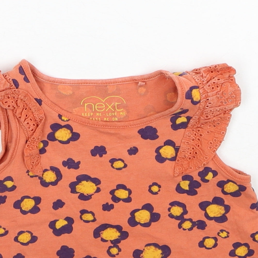 NEXT Girls Orange Floral Cotton Basic Tank Size 12-18 Months Round Neck Pullover